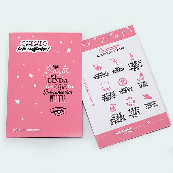 50 Cartão Cuidados Henna PERSONALIZADO